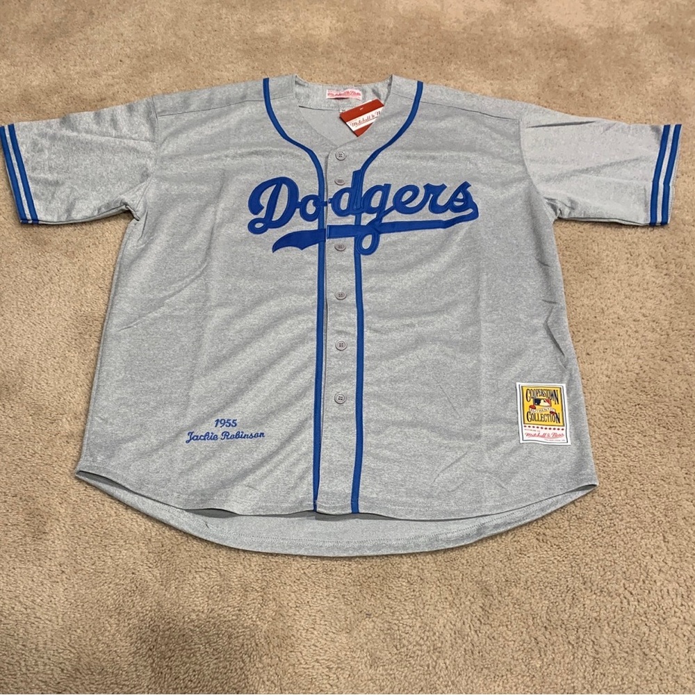 Jackie Robinson Brooklyn Dodgers Jersey Mens XL NWT 1955 Road Gray